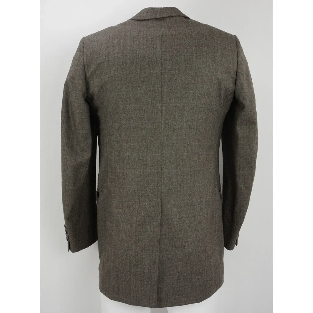 Vintage Hickey Freeman Mens 42L Brown Worsted Wool Herringbone Windowpane Blazer
